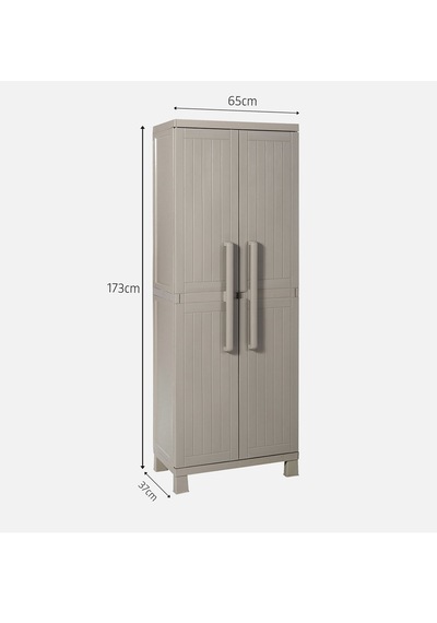 Evinizin Atölyesi Gri 2 Kapılı Büyük Plastik Dolap, Bahçe Dolabı, Balkon Dolabı, Plastik Dolap 65x37x173cmm
