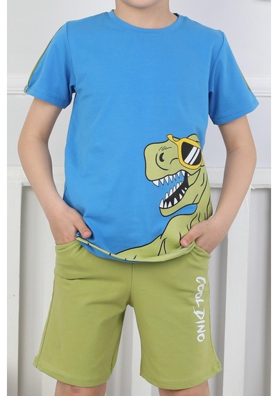 Dinozor Baskı Erkek Çocuk Takım-90430 Mavi