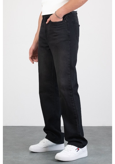 HLT Jeans Erkek Antrasit Straight Baggy Fit Likrasız Rahat Kesim %100 Pamuk Loose Jean Pantolon George Antrasit