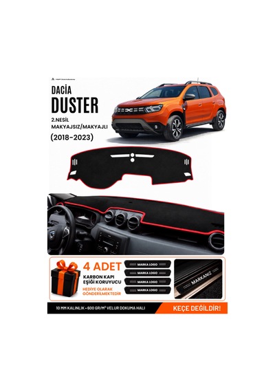 Dacia Duster 2 Nesil Makyajlı Makyajsız 2018-2023 Uyumlu Torpido Örtüsü - Siyah Kırmızı