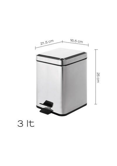 Çöp Kovası, Pedallı, Kare, 3lt - Krom Krom