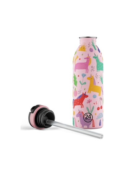Kids Bottle Magic Friends Pipetli Paslanmaz Çelik Çocuk Su Matarası 500 Ml Pembe