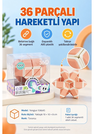 Magic Snake Zeka Oyunu Akıl Oyunu Sabır Oyunu 36 Segment Şekil Yılanı Turuncu
