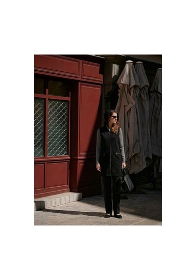 Onno Style Women Kapüşonlu Çelik Örgü Uzun Triko Kadın Yelek Siyah