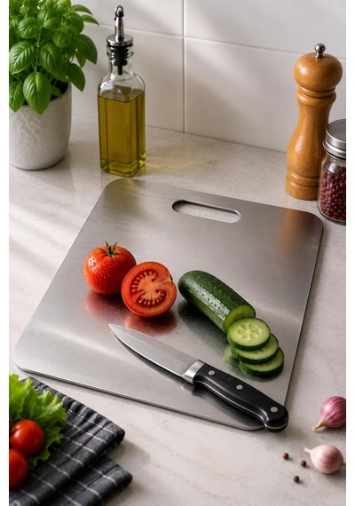 Arvale Metal Kesme Tahtası 34x23 Cm Çift Taraflı Hijyenik Mutfak Sebze Et Meyve Doğrama Panosu Diğer