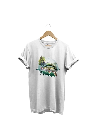 Balıkçılık Levrek Balığı Ve Teknede Olta Ile Balık Tutmak %100 Pamuk Regular Fit Beyaz T-shirt Beyaz