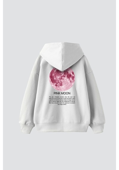 Startmore Pink Moon Baskılı Oversize Unisex Beyaz Beyaz