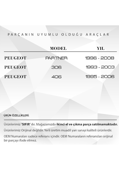 Peugeot Partner, 306, 406 için Pedal Lastiği