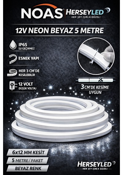 Noas 12v Neon Beyaz 5mt / Paket 6x12mm Yl42-0121
