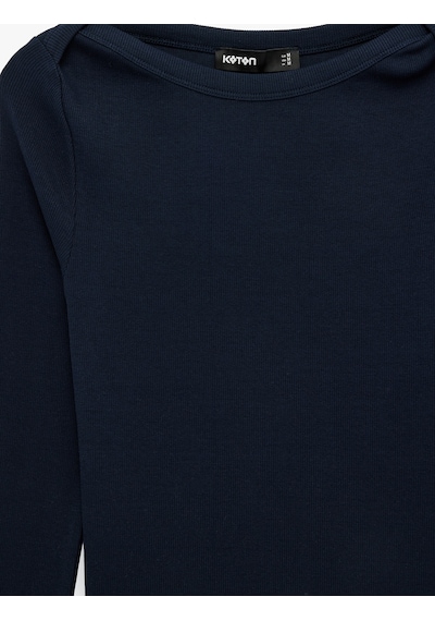 Koton Slim Fit Pamuklu Uzun Kollu Kayık Yaka Tişört Lacivert 6sak50288ek Lacivert