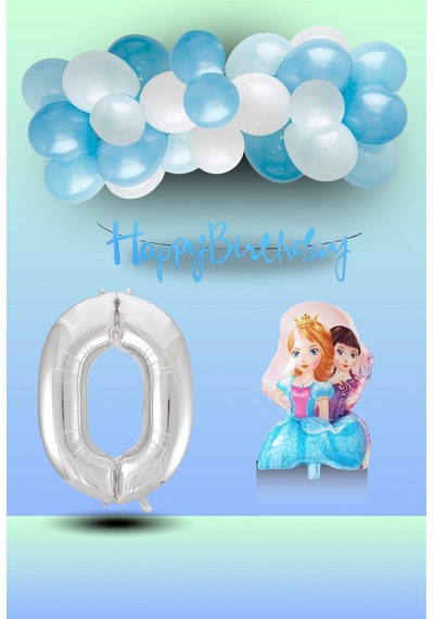 0 Yaş Frozen Tema İkili Prenses Folyo Balon Mavi Beyaz Balon Gümüş Rakam Mavi Banner Doğum Günü Seti Çok Renkli