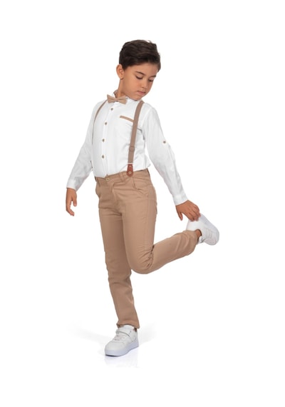Mnk Baby & Kids Oxford Gömlek Uzun Pantolon Erkek Çocuk Takımı Kahverengi