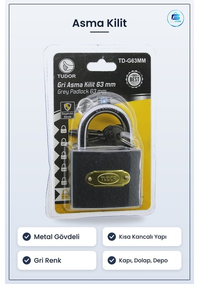 Asma Kilit Gri Kısa Kancalı Metal Gövdeli Güvenlik Kilidi Kapı Do