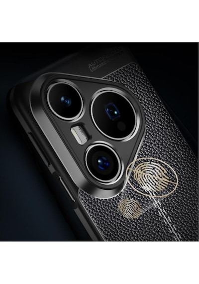Huawei Pura 80 Pro Uyumlu Silikon Kılıf Deri Desenli Kamera Korumalı Autofocus Kapak Siyah