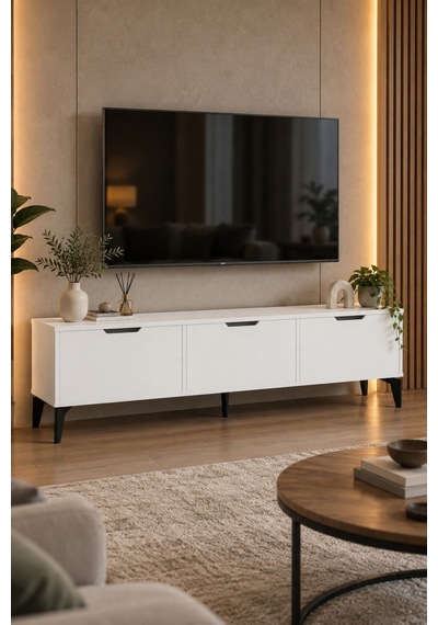 Sulorahome Beyaz Suntalam Tv Sehpası 160x35 Cm