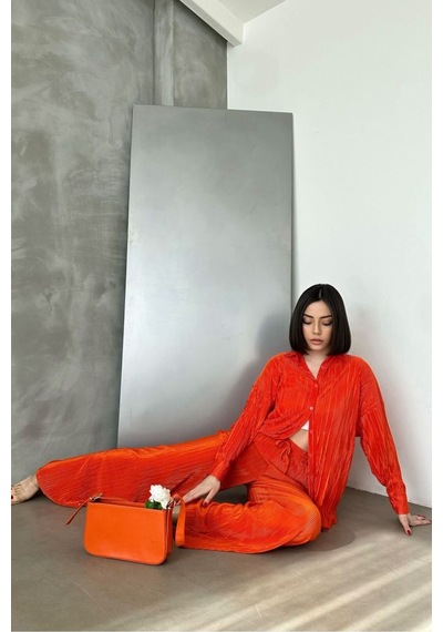 Verymoda Piliseli Pantolon Oranj