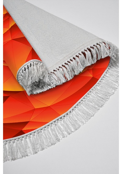 Kaymaz Dijital Mutfak & Salon Halı Trend Saçaklı Oval Geometrik E5011 Turuncu