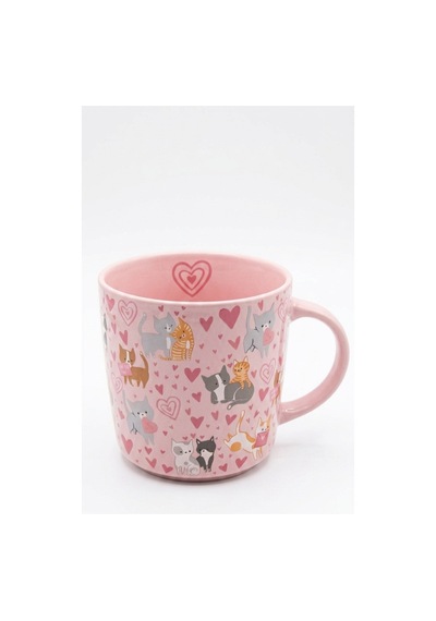 Pembe Kedi Desenli Seramik Kupa Diğer
