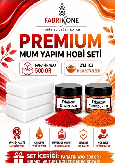 Premium Mum Yapım Hobi Seti - Parafin Wax 500 Gr - 2'li Toz Mum Boyası Seti - Kırmızı, Turuncu Bkfabpw5002kt Karışık