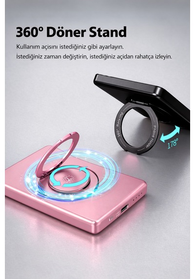 Y353s Powerbank 5.000 Mah Magnetıc Wıreless Pembe