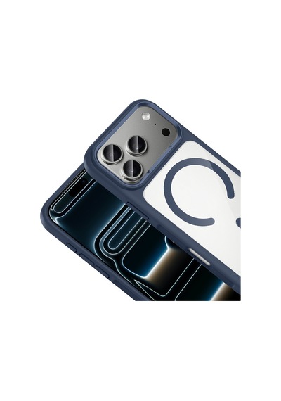 Apple Uyumlu iPhone 17 Pro Max - Apple Uyumlu iPhone 18 Pro Max Uyumlu Kılıf M-safe Şarj Özellikli Metal Kamera Çerçeveli Tiko Kapak Lacivert