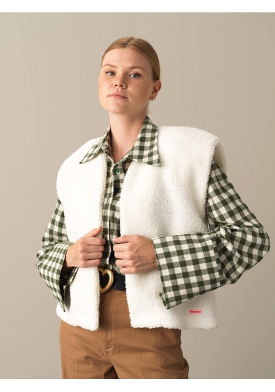 Xint Ekru Oversize Dik Yaka Kuzu Yelek 400517 Kırık Beyaz
