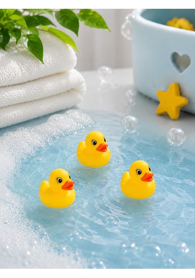 Suda Yüzen Ses Çıkaran Vinil Minik Sarı Ördek Banyo - Havuz - Oyuncağı Bebek Çocuk 3 Adet