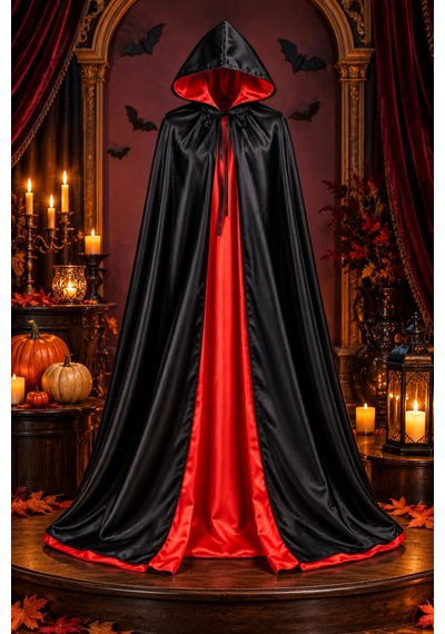 Halloween Çift Taraflı Siyah Kırmızı Kapüşonlu Cadı Pelerini 160 Cm Cadılar Bayramı İçin Kostüm