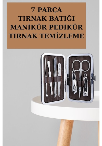 Manikür Pedikür Seti 7 Parça Tırnak Makası Kaş Makası Cımbız Çantalı