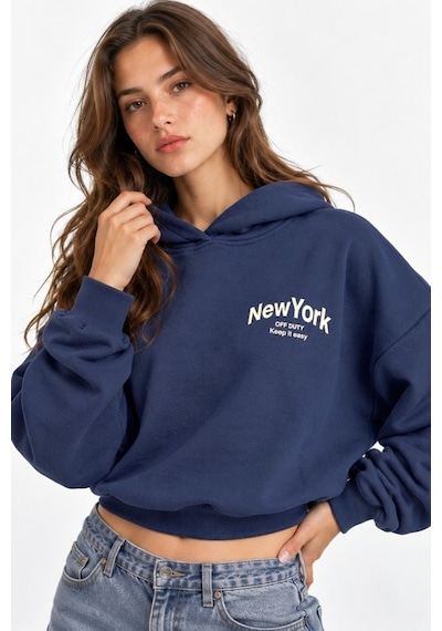 Hiccup Grafik Baskılı Oversize Sweatshirt Lacivert
