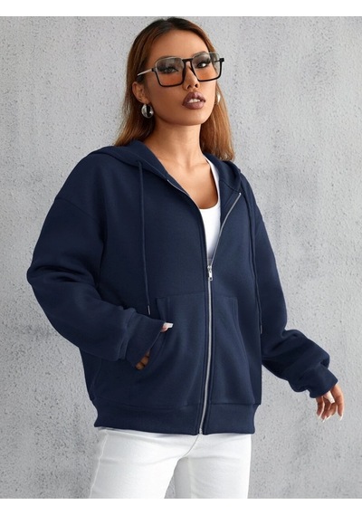 Uyguntarz Unisex Lacivert Fermuarlı Kapüşonlu Sweatshirt