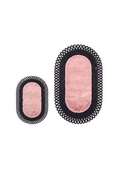 Banyo Paspası Takımı 60x100+40x60 Cm Dış Trikot Pembe & Siyah