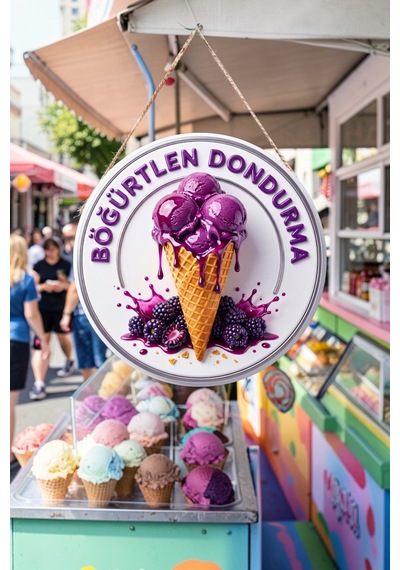 Böğürtlen Dondurma Görselli İpli Ahşap Kapı Ve Duvar Süsü, Cafe, Dondurmacı Tabelası, Tatlıcı Dekoru