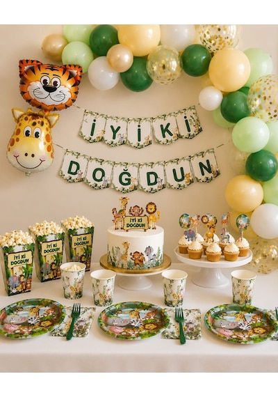 Safari Konsept 8 Kişilik Doğum Günü Parti Seti Tabak Bardak Balon Banner Popcorn Kutusu Full Konsept Parti Seti Çok Renkli Safari Konsept 8 Kişilik Doğum Günü Parti Seti Tabak Bardak Balon Banner Popcorn Kutusu Full Konsept Parti Seti Çok Renkli