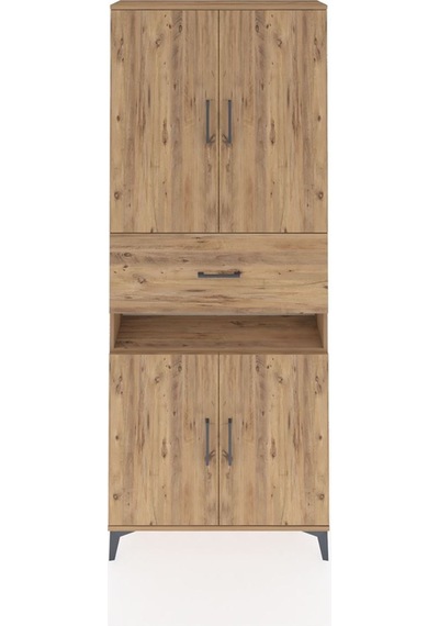 Arges Dolap 5 Raflı Tek Çekmeceli 4 Kapaklı 88x30x221 Çam-çam Atlas Çam