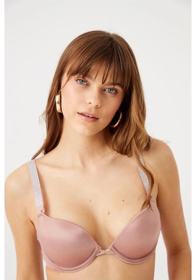 Diva Destekli Double Push Up Taşlı Pudra Sütyen Takımı 663 Tk Pudra