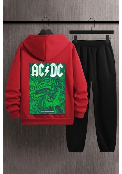 Uyguntarz Unisex Acdc Baskılı Eşofman Takımı Kırmızı