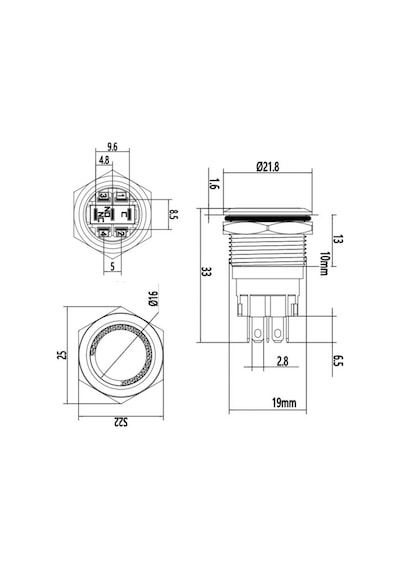 19A-P1Z-E 19Mm Düz Anahtarlı Işıklı Metal Buton - Sarı