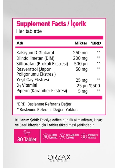 Ocean Dim Ultra Diindolilmetan, Sülforafan & Kalsiyum D-glukarat 30 Tablet