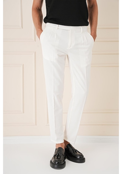 Efor Comfort Fit Çift Pileli Dokulu Esnek Pamuk Ekru Pantolon P 1158 Ekru