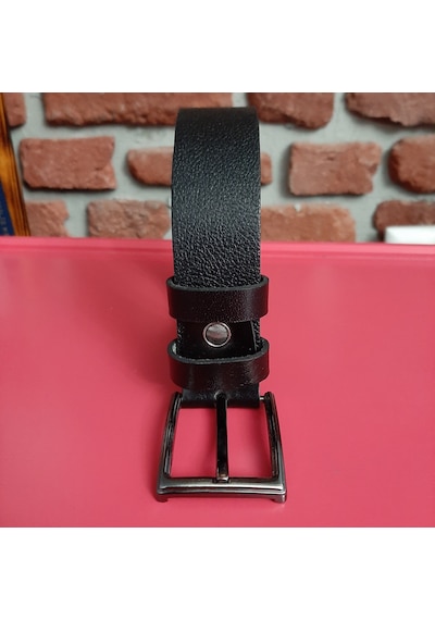 Real Leather Erkek Kemer Düz Siyah Hakiki Deri Vejetal Dana Derisi 3.5 CM Siyah