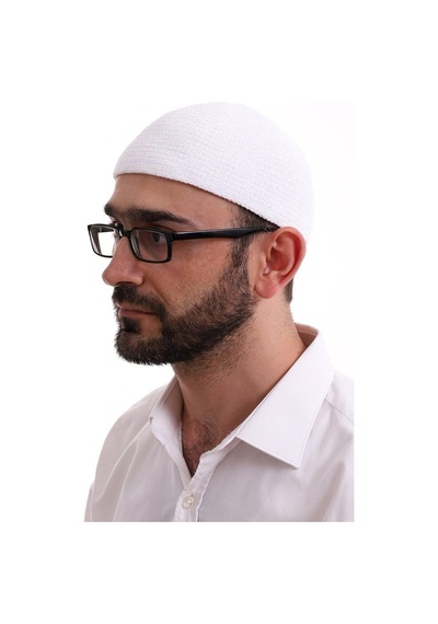 Kışlık Kadife Takke Düz Desen - Beyaz