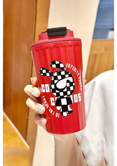 316 L Çelik Kırmızı Tavşan Figür 400 Ml Kahve El Termos Mug Cin483kr