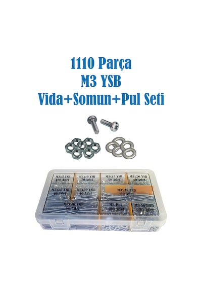 1110 Parça M3 Ysb Civata+Somun+Pul Seti (M3 Ysb Vida Seti)