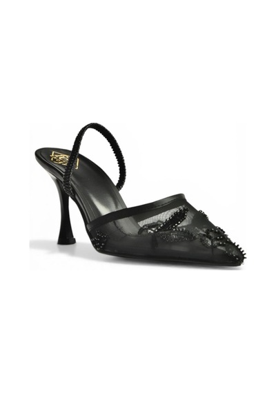 Fox Shoes Y752076315 Siyah File Boncuk İşlemeli İnce Topuklu Kadın Ayakkabı