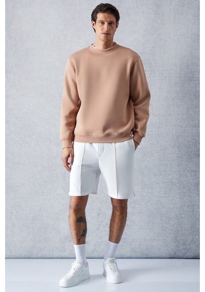 Grimelange Travıs Erkek Organik Kumaşlı Yumuşacık Regular Fit Yuvarlak Yakalı Bej Sweatshirt Bej