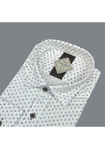 Slim Fit Pamuklu Uzun Kollu Cepsiz Gömlek Slim Fit Kalıp Beyaz
