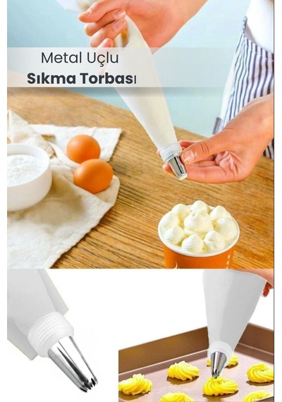 Pratik Metal Uçlu Krema Sıkma Torbası - 9 Adet Şekilli Uçlu Çok Renkli