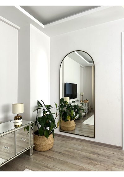 Effe Pirinç Eskitme Metal Çerçeveli 180x80 Cm Oval Boy Aynası