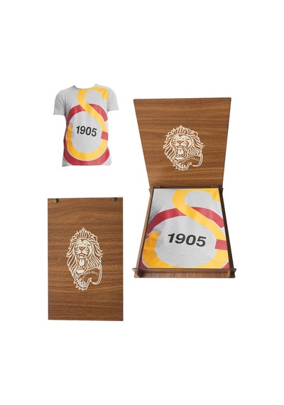 Galatasaray Lisanslı Büyük Logolu Gri T-shirt Aslan Ahşap Kutulu 001
